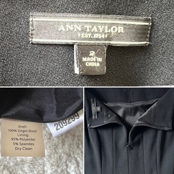 Ann Taylor Pencil Skirt Womens Size 2 Pleated Back Black Virgin Wool - Picture 4 of 7